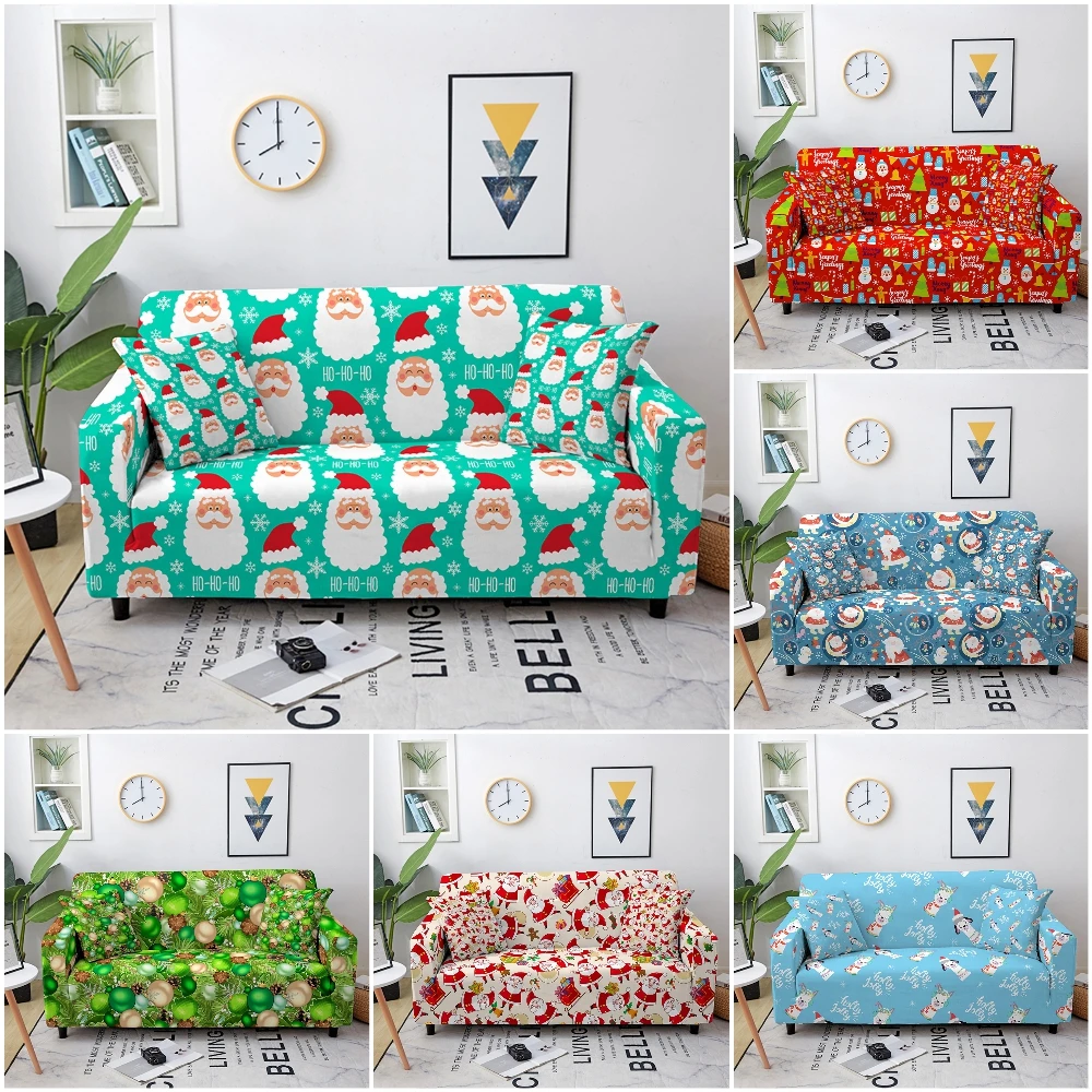Christmas Theme Sofa Covers For Living Room Santa Claus Elastic Couch