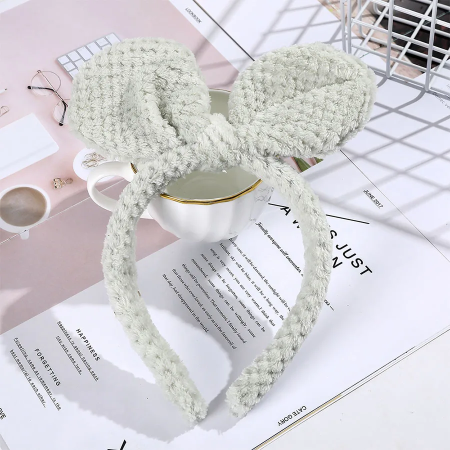 Haimeikang Fashion Rabbit Ear Headband Headdress Korean Cute Plush Bezel Rim Hairpin Tiara Ladies Solid Color Hair Accessories