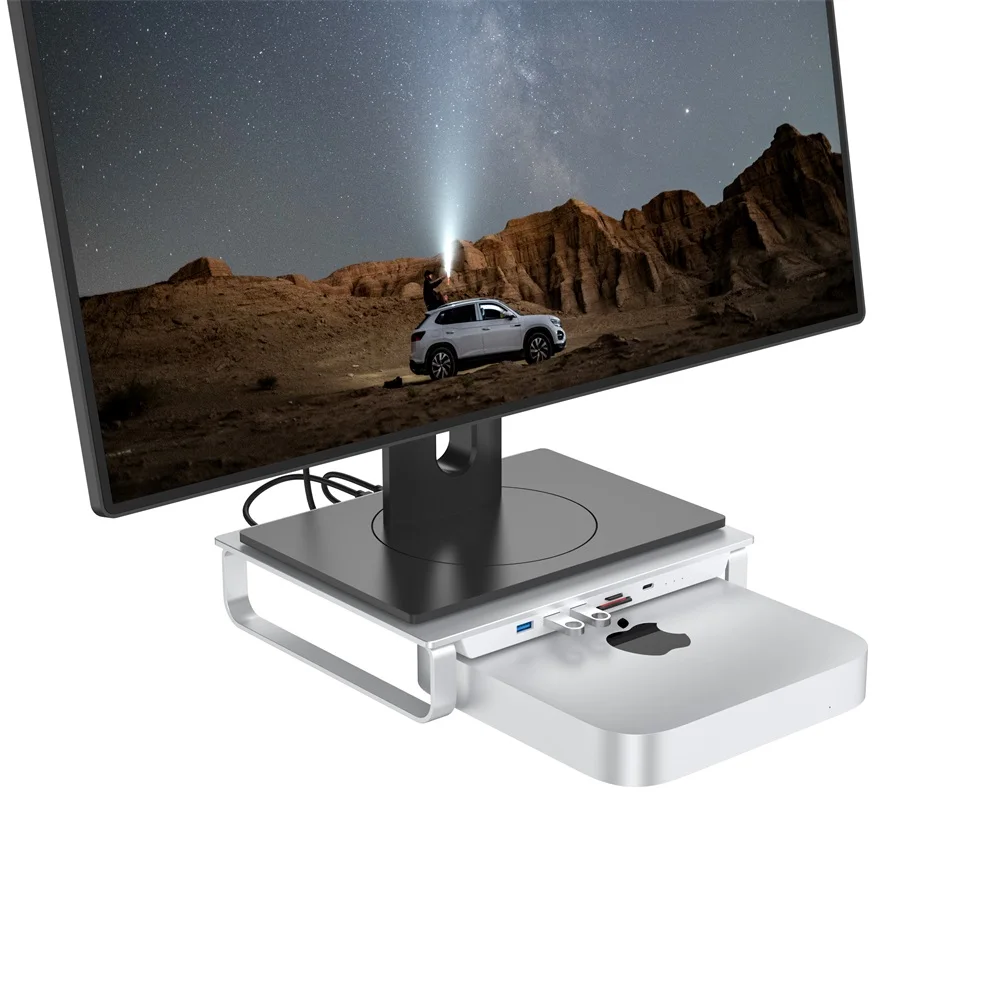 Colorii Monitor Stand Riser USB-C Hub with Dual Hard Drive Enclosure for Mac Mini M1 iMac 2021 Macbook Pro PC Laptop Desk Holder