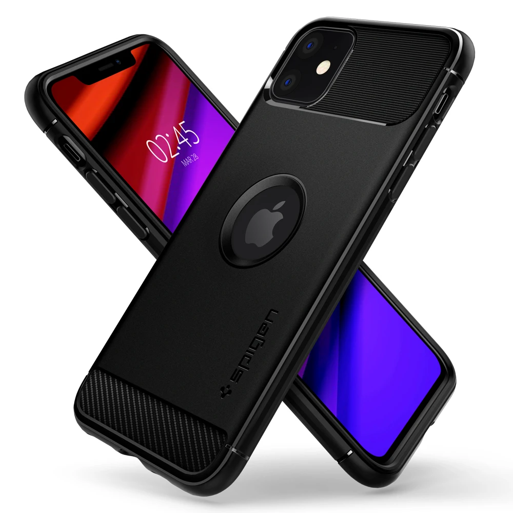 Spigen прочная Броня серия MIL-STD сопротивление падению гибкий, мягкий, полиуретановый матовый черный чехол для iPhone 11
