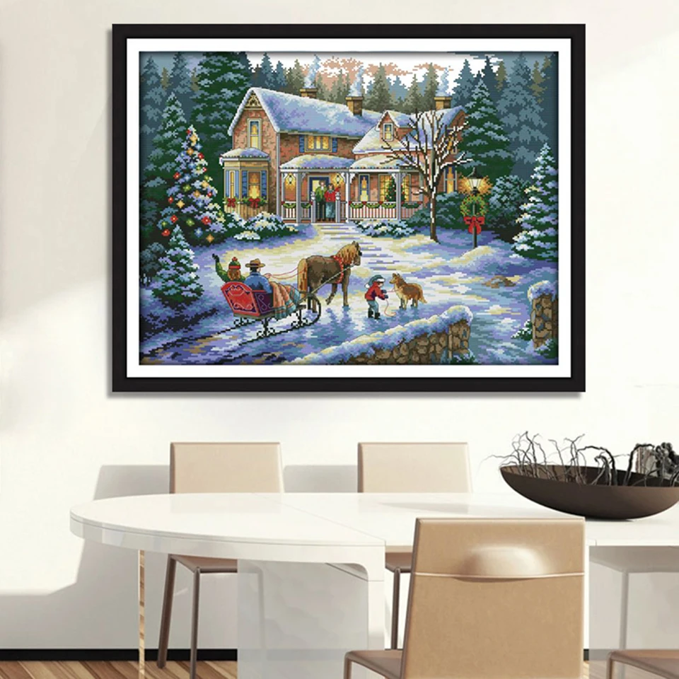 Joy Sunday Merry Christmas Набор для вышивания крестом, китайское рукоделие, печатные рождественские украшения для дома