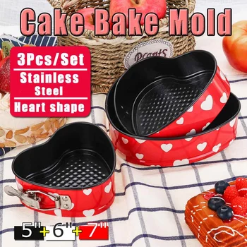 

Heart Shaped Bakeware Baking Pans 3pcs a set Cake Mold Tray Non Stick Bakeware with Buckle Kitchen Bakery Baking Tools
