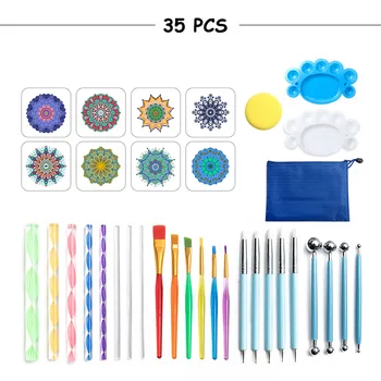 

35PCS Flower-Pattern Acrylic Multi-function Painting Drawing Tools Mandala Dotting Tools Sets DIY Crafts Art Polymer Clay Tools