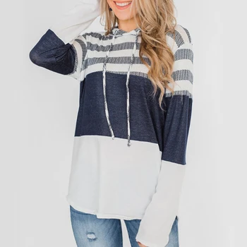

Fashion Stripe Print Pullover Women Hoodies Autumn Long Sleeve Sweatshirt Women Femme Patchwork Casual Ladies Hooded Pullover