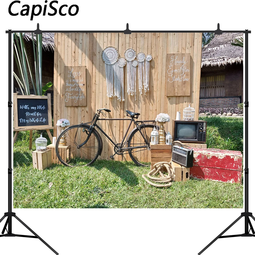 Capisco Photography Background Rustic Wood Wall Bicycle Photo Backdrop wedding Party Decor Portrait Studio Prop Photobooth | Электроника