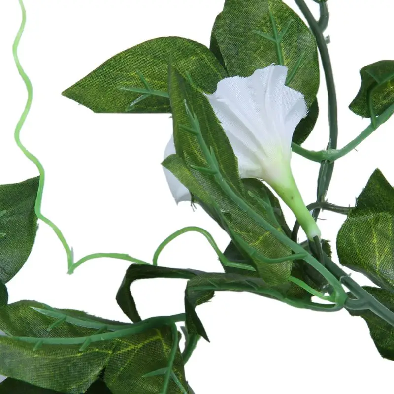 Artificial Morning Glory Vine Hanging Wall Plant Garland Fake Garden Wall Fence,White&Green