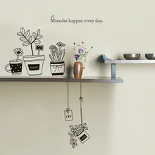 Съемные черные настенные наклейки и белые с рисунком монохромные горшечные растения гостиной стеклянный, для спальни настенные декоративные наклейки