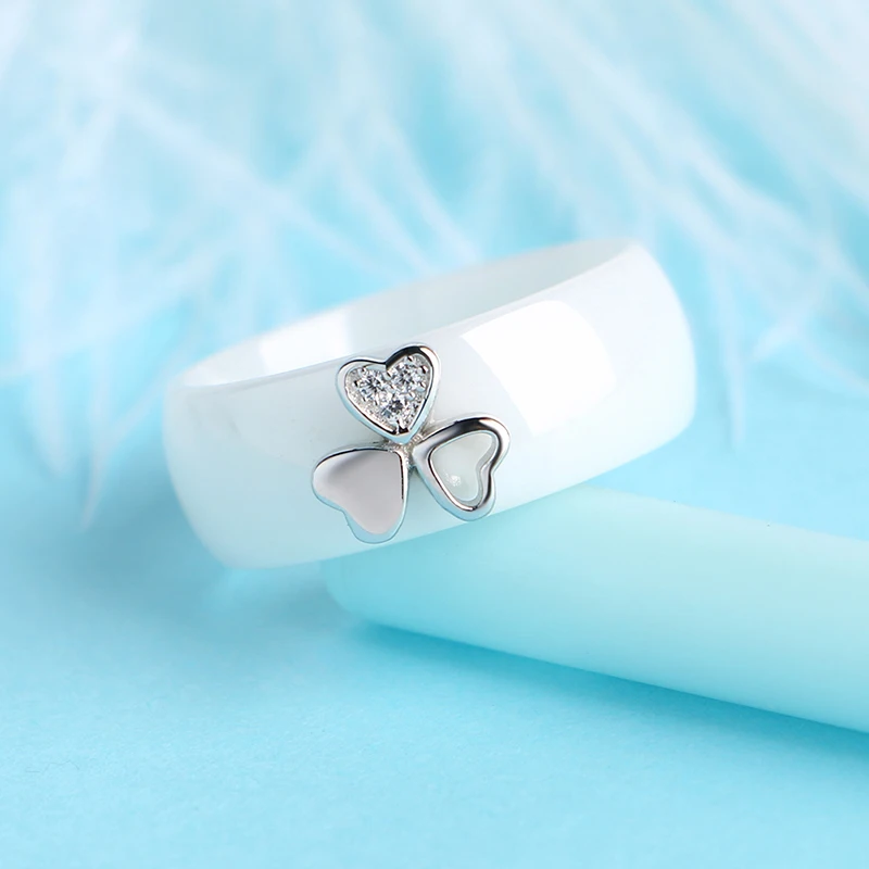 Дизайн, кольца из серебра S925 пробы для женщин, 3 со стразами, в форме сердца, черный, белый, керамический, элегантный подарок, обручальное ювелирное изделие