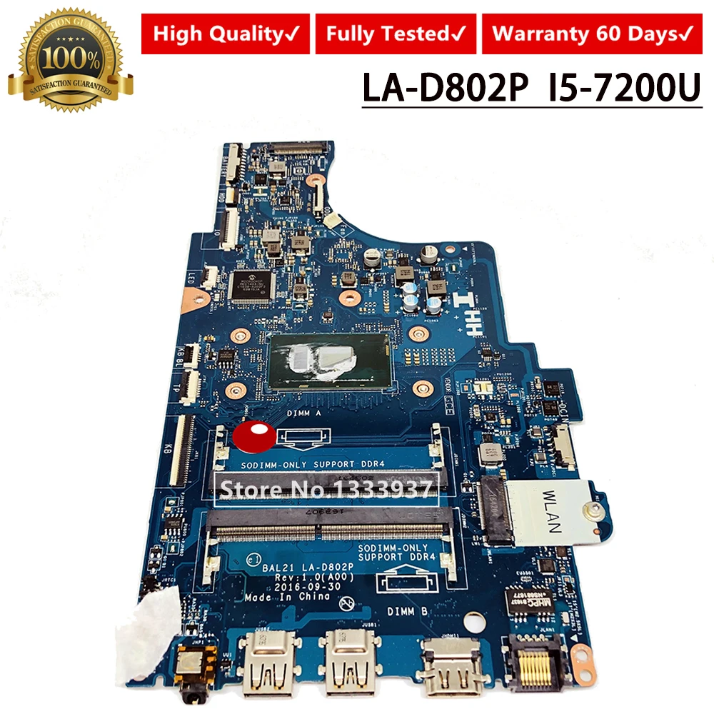 

CN-0Laptop Motherboard DG5G3 0DG5G3 DG5G3 BAL21 LA-D802P FOR DELL Inspiron 15 5567 5767 Mainboard i5-7200U SR2ZU