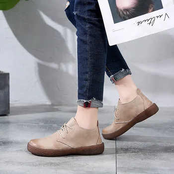 

Women Shoes Flat 100% Genuine Leather Handmade Lace up Ladies Shoes Flats Woman Moccasins Female Footwear Size 35-41