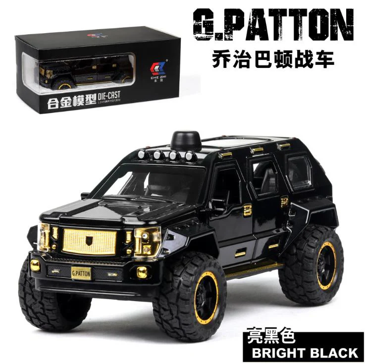 Новинка 1:24 г. PATTON внедорожник Грузовик литая модель автомобиля игрушка джип для детей звуковое освещение Вытяните назад Подарки - Цвет: Bright Black box