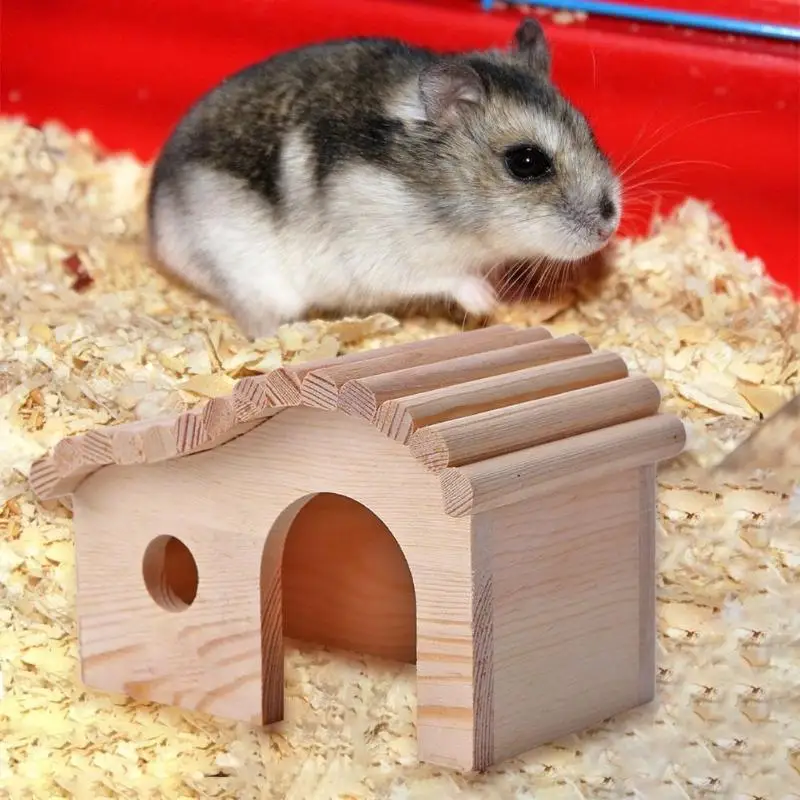 Cute Mini Wooden House For Hamster Small Animal Sleeping Nest Hamster Hedgehog House Bed Cage Pet Supplies