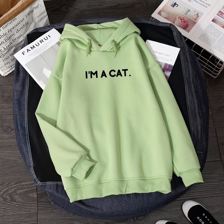 Осенне зимние женские толстовки с длинным рукавом и надписью I'm A Cat|Толстовки