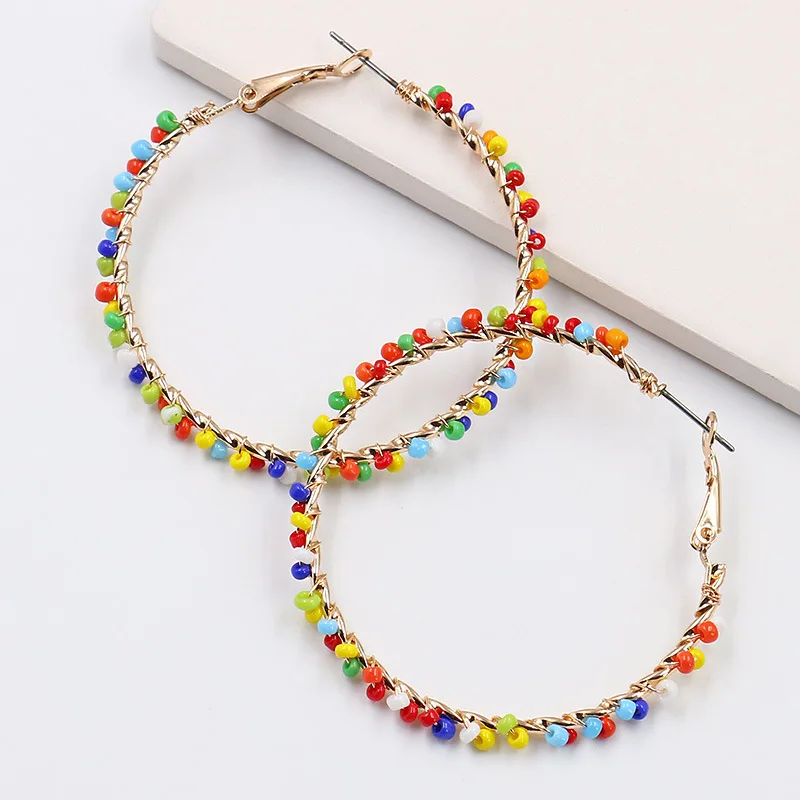 Fashion Big Circle Hoop Earring Handmade Beads Loop Huggie Earings For Women Party Creole Jewelry Pendientes Aretes Brinco Femme | Украшения