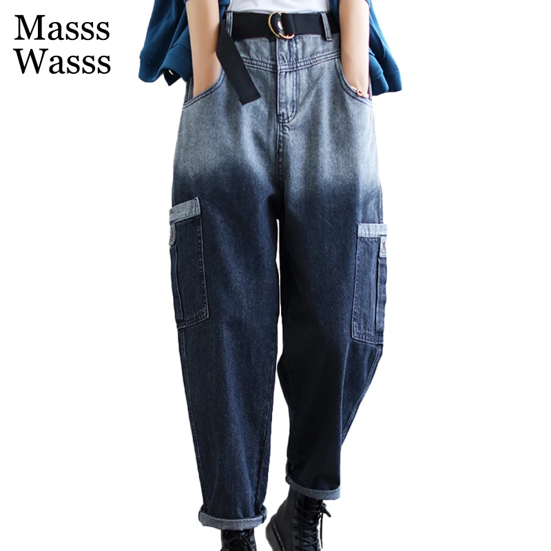 

Masss Wasss Korean Design Blue Gradient Denim Harem Pants Women Vintage Loose Jeans Autumn Trousers Female Harajuku Pantalons