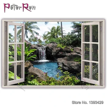 

5D DIY Diamond Painting natural Scenery Water Window Full Daimond Mosaic Diamant Embroidery Wedding Room Decor rhinestone Crafts