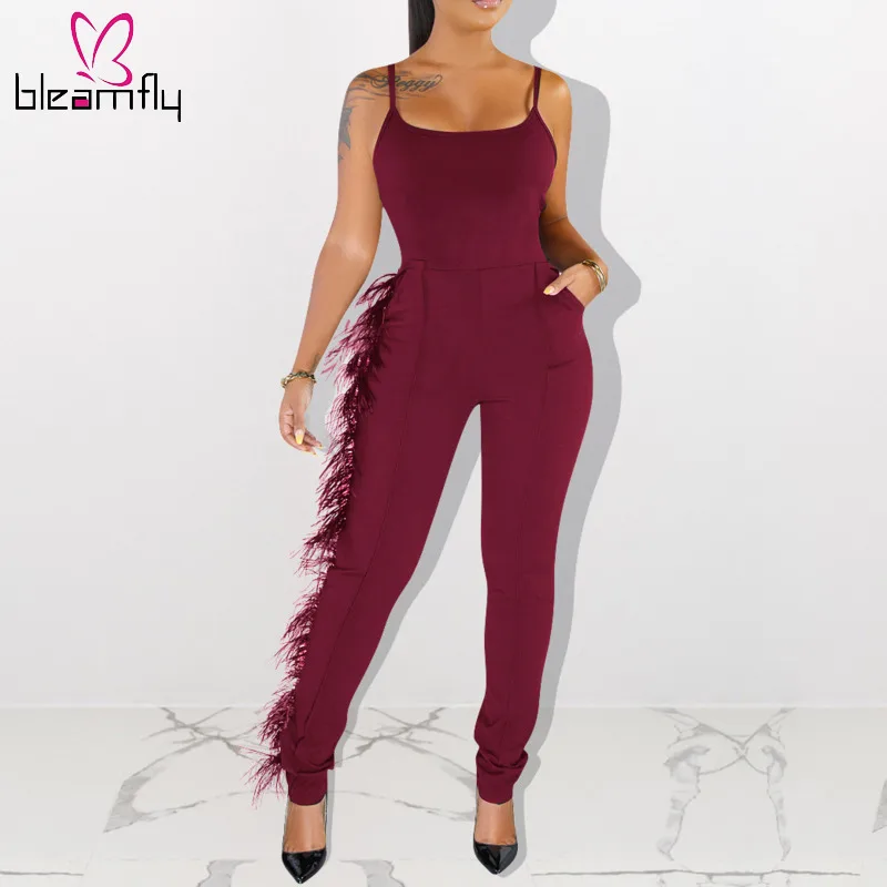 

Autumn Sexy Spaghetti Strap Rompers Womens Jumpsuit Feature Splicing Side Bodycon Playsuit Club Party Long One Piece Bodysuit