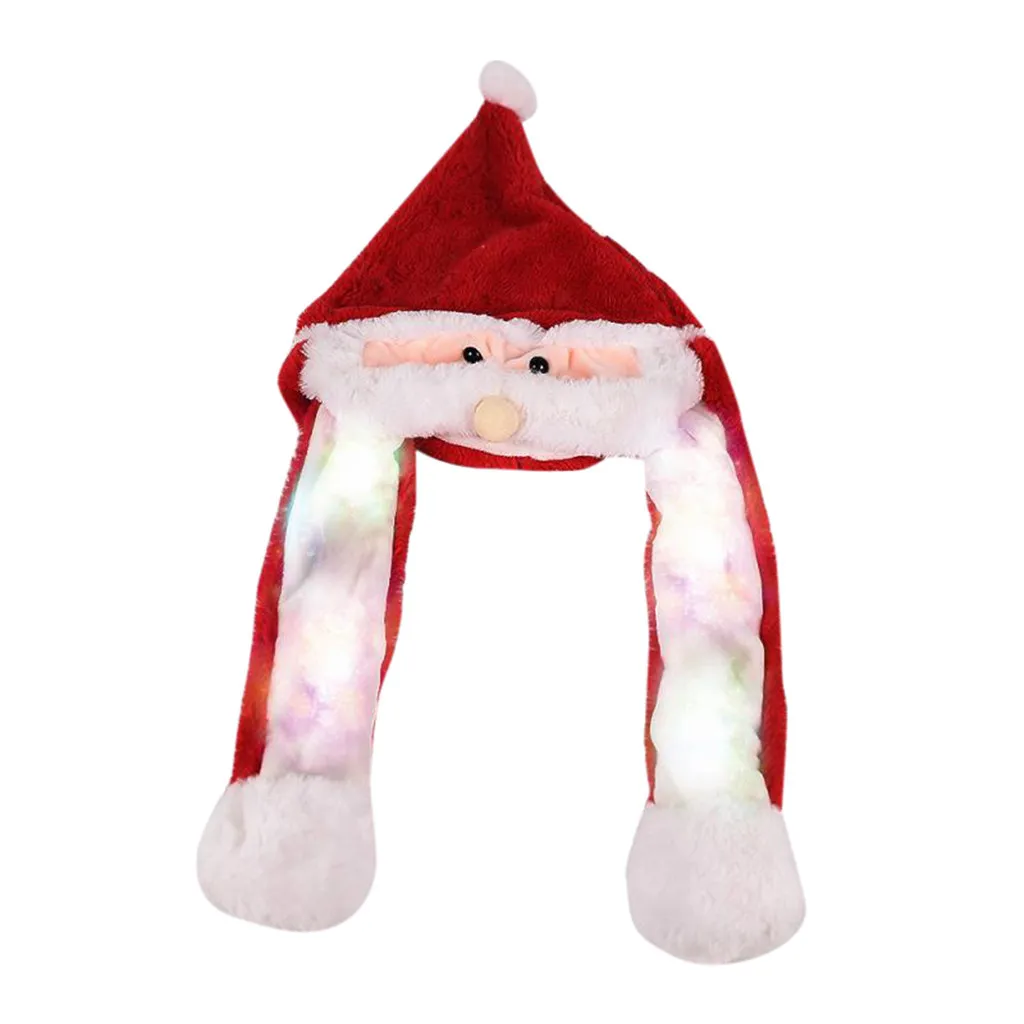 Magic Santa Claus Funny Hat Women Men Kids Lighting Hat Cute Rabbit Plush Ears Pinch Ears Move LED Light Cap Winter Warm