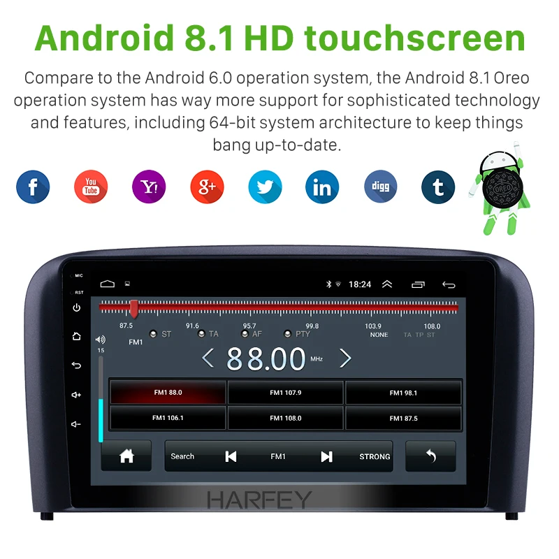 Harfey автомобиль 2Din " HD Android8.1 для 2004-2006 Volvo S80 Многофункциональный плеер gps Navi USB AUX поддержка Carplay DVR OBD Цифровое ТВ