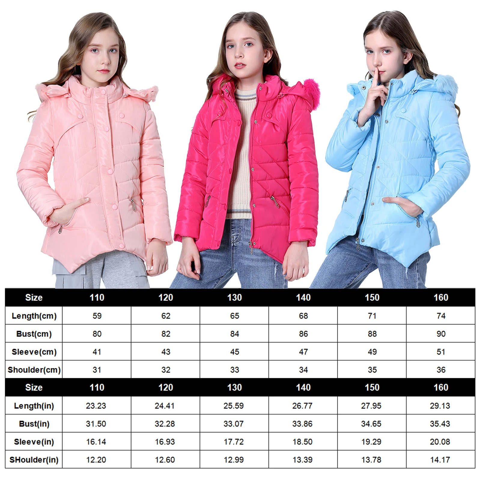 Girls Warm Jacket,Thick Cotton-Padded Coat,Fur Hoodies Kids Clothes,Waterproof Windproof Winter Children's Outerwear for 3-12Y - 6