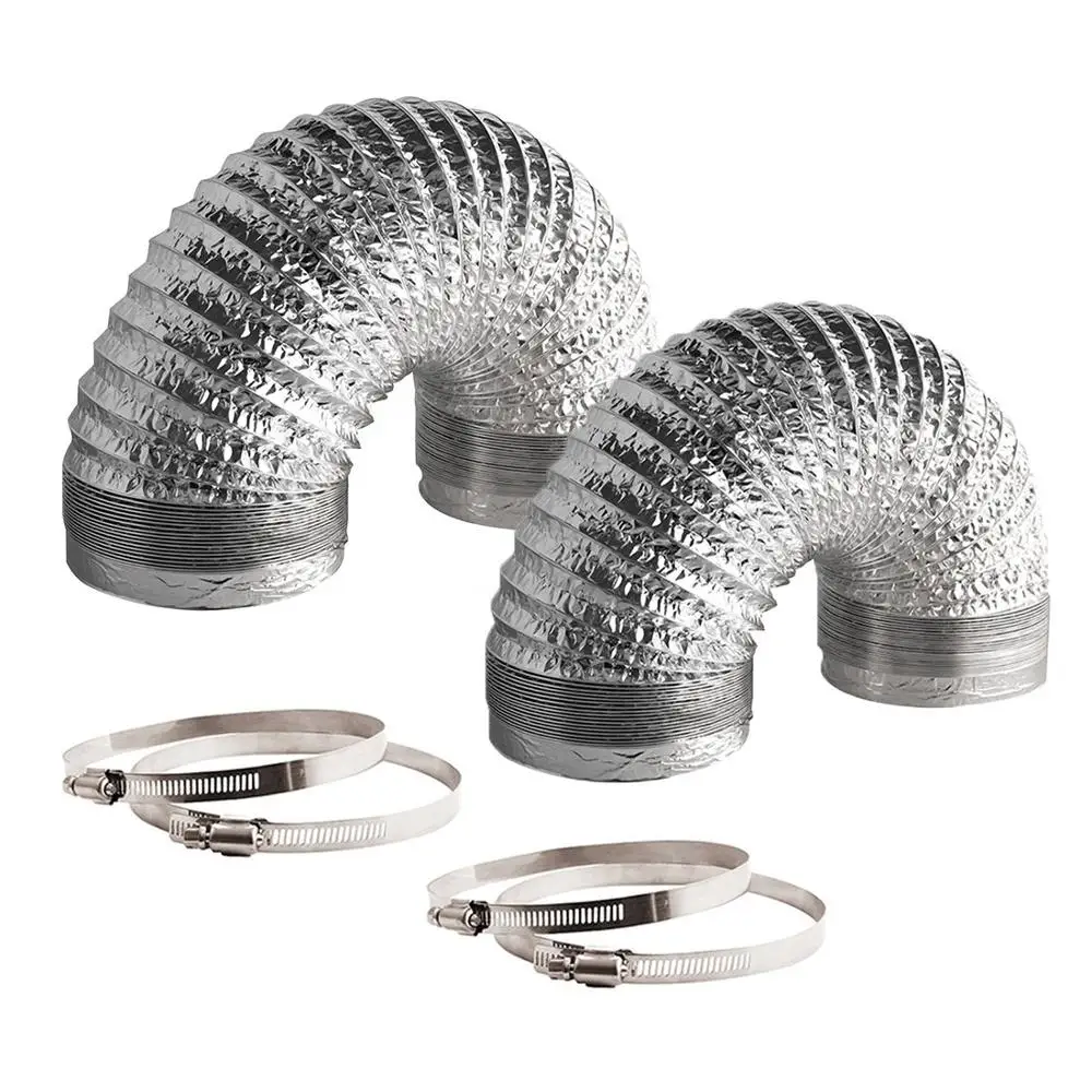 Air Aluminum Foil Ducting Vent Hose 8Feet 4" 5" 6" 8" 10" 12" inch with 2 Clamps