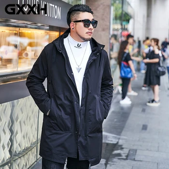 

GXXH Plus Big Size Men's Tide Brand Fat Guy Coat 2020 Autumn New Loose Trench Coat Men Long Windbreaker Polyester Hooded Coat