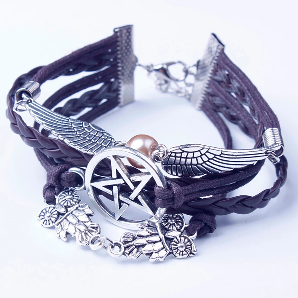 Hot Vintage Angel Wing Multilayer Leather Bracelet Men Fashion Braided Handmade Star Wrap Bracelets &amp Bangles Gifts | Украшения и