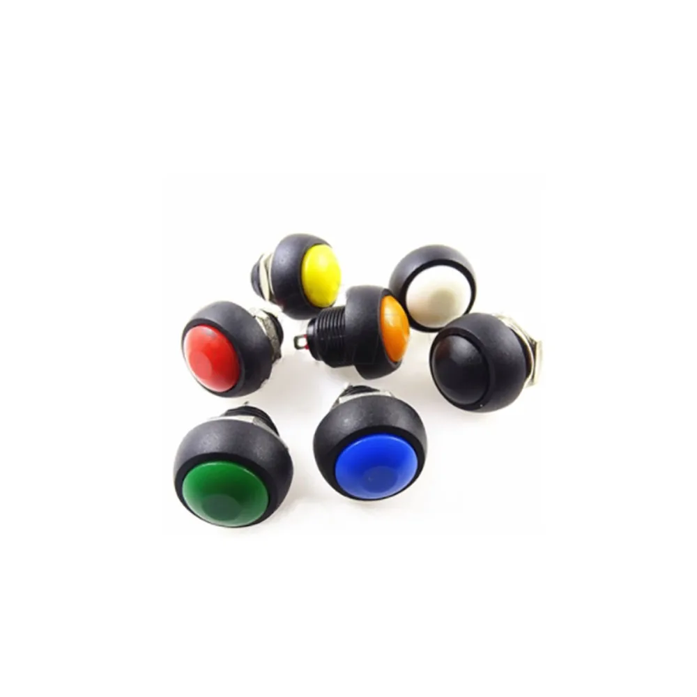 

10pcs DIY Mini 12mm Momentary Waterproof Push Button Switch Horn Blue White Green Red Yellow Black 1A 250V Self-reset Wholesale