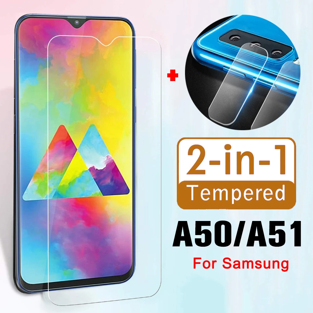 2in1 Protective glass on for samsung a50 screen protector a51 51 tempered glas galaxy 50a a 50 51a with camera lens phone film |