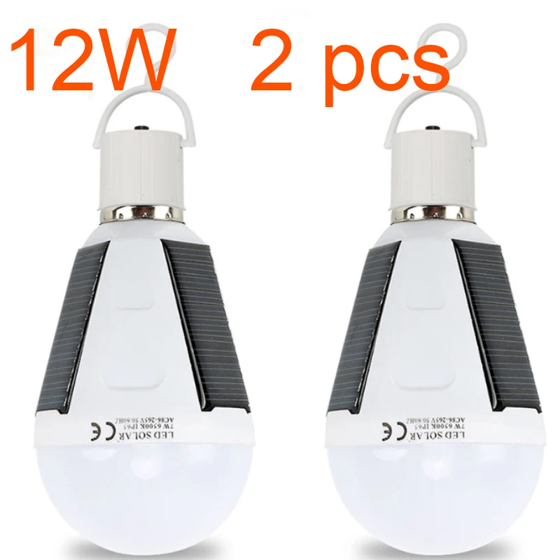 solar post cap lights Rechargeable Led Bulb E27 LED Solar Lamp 7W 12W 85V-265V Outdoor Emergency Solar Powered Bulb travel Fishing Camping Light solar lantern lights Solar Lamps