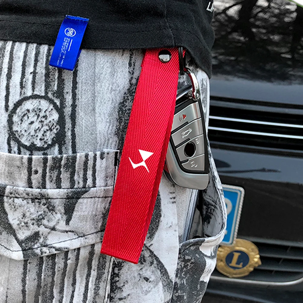 1Pcs Car 3D Metal Nylon Emblem Ribbon Key Ring Keychain Rope For Peugeot Seat Chevrolet Citroen Land Rover Mercedes BMW VW Mini