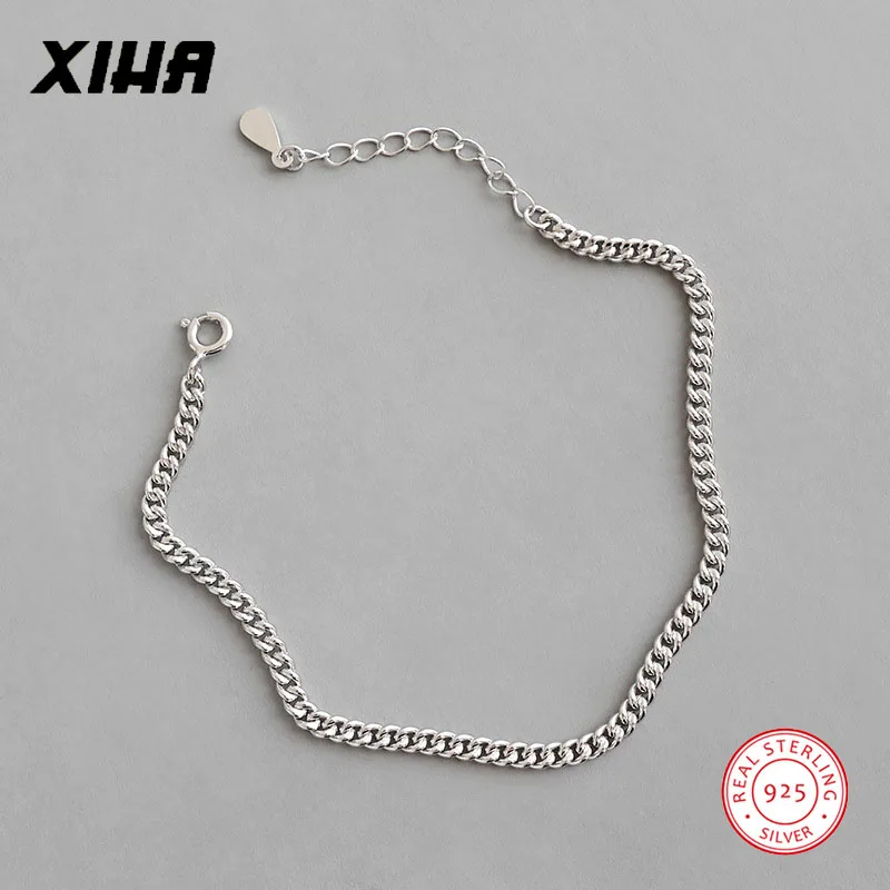 Подлинная 925 пробы Серебряная Снаряженная кубинская цепь браслеты для женщин девушек Регулируемый персонализированный богемный ювелирный браслет