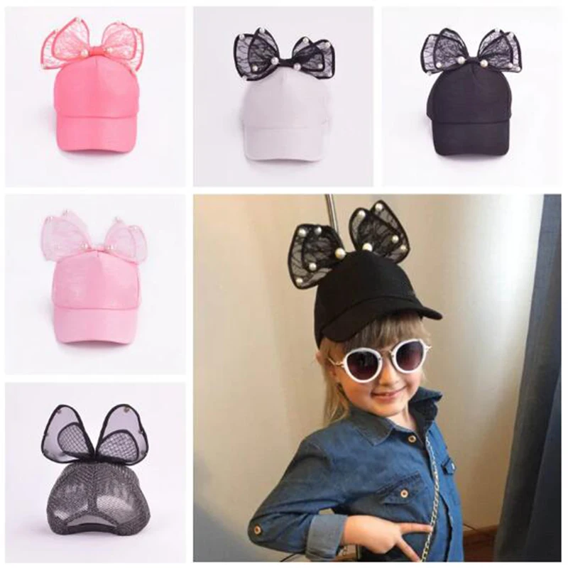 Spring Summer Baby Baseball Cap Pearl Lace Bowknot Girl Boy Hat Kids Sun Children Outdoor Snapback Hip-Hop | Детская одежда и