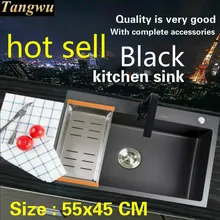 Стандартная мини кухонная ручная раковина одинарная мойка черная прочная пищевая нержавеющая сталь Горячая 550x450 мм