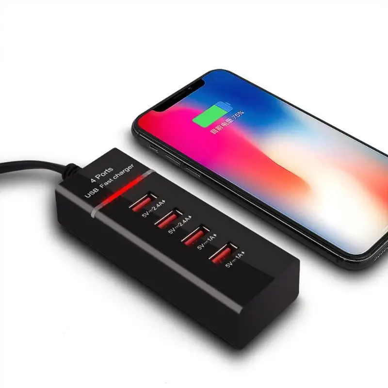 Универсальное зарядное устройство для мобильного телефона iPhone, Xiaomi, samsung, 4USB, для путешествий, 5 В, 3 А, быстрая зарядка, 4 порта, настольное зарядное устройство USB