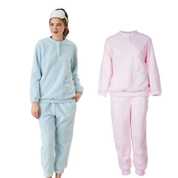 

winter new beautiful velvet ladies pajamas two-piece casual cute pocket design Korean home service M(blue)
