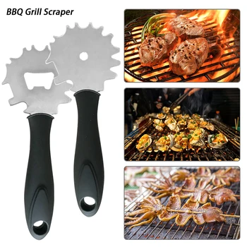 

BBQ Grill Scraper Cleaning Tool Grates Cleaner Heavy Duty Home Non Slip Stainless Steel Safer Portable 13 Notches Long Handle