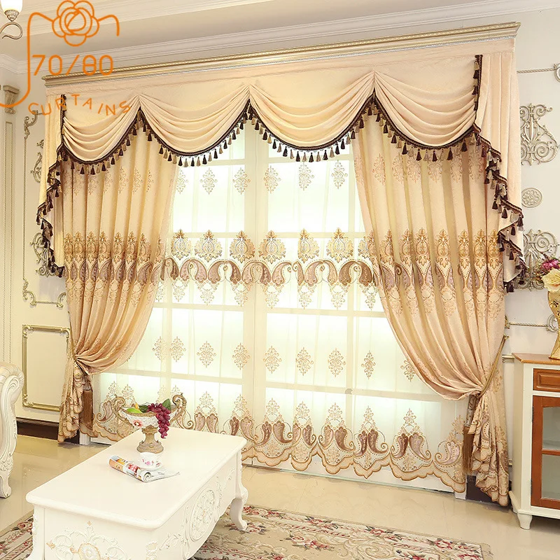 

European-style High-end Chenille Embroidered Curtains Blackout Curtains for Living Room and Bedroom Valance Custom Curtains Made