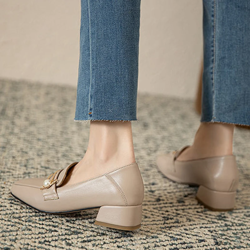 Zapatos de cuero con cabeza cuadrada para mujer, calzado pequeño de dos pies  y un pie, a la moda, para ocio, Lefu, Primavera|Zapatos de tacón de mujer|  - AliExpress