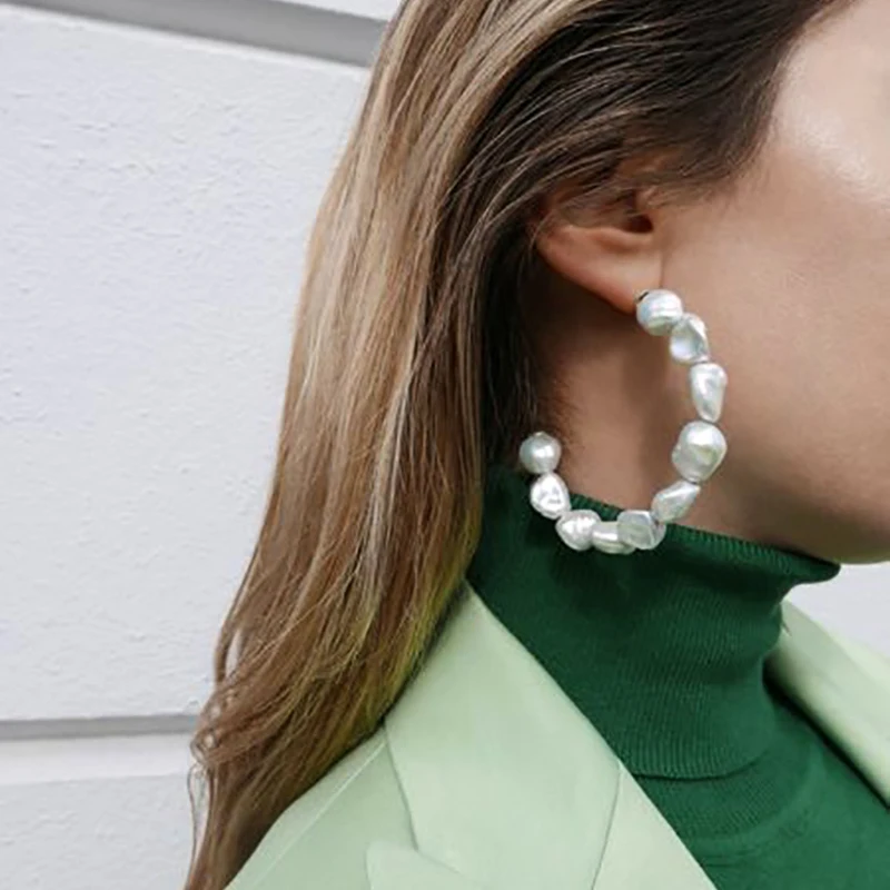Vanssey Fashion Jewelry INS Cloud Natural Baroque Pearl Hoop Earrings Party Wedding Accessories for Women 2019 New | Украшения и