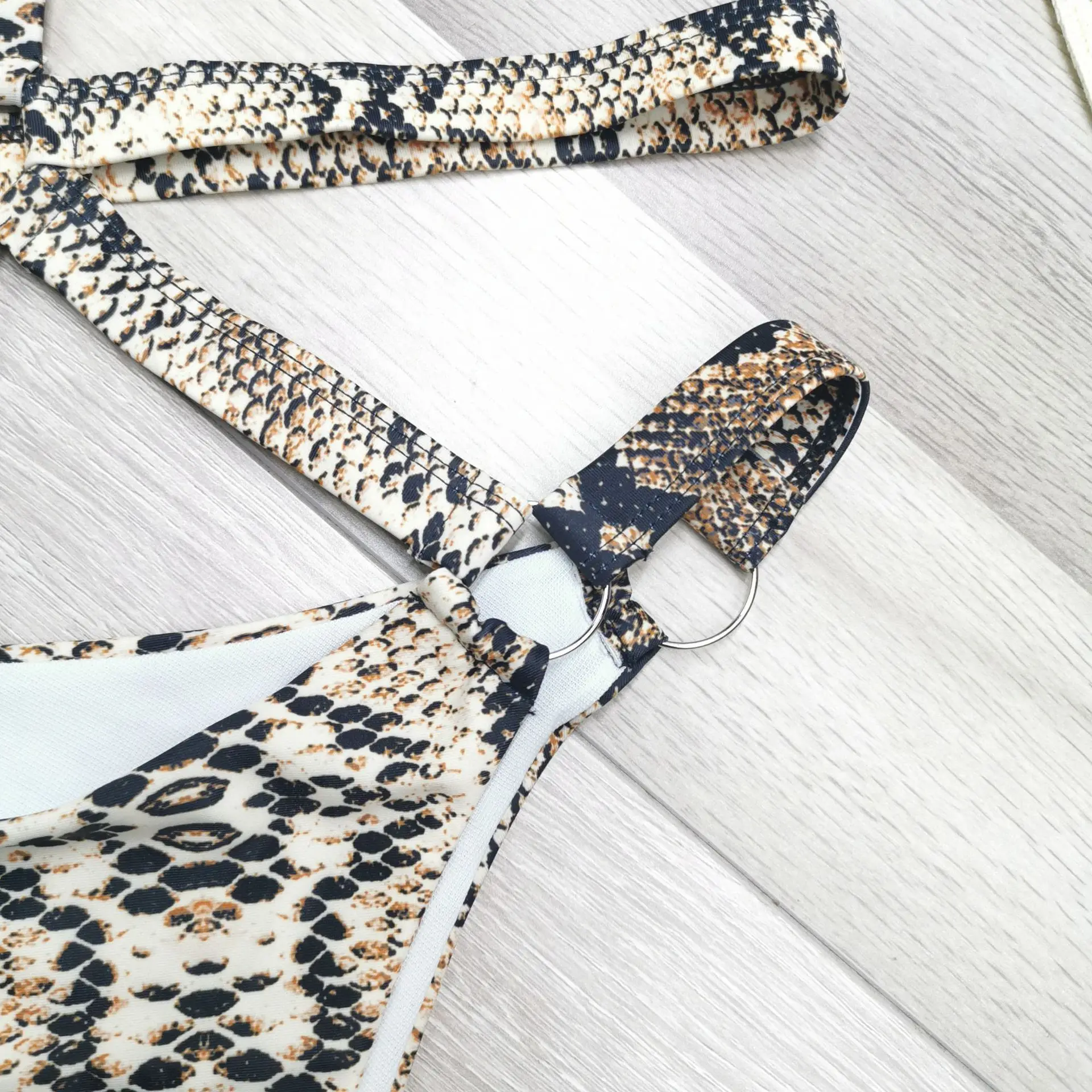 Summer New Sexy Women One Piece Serpentine Lace-up Printed Monokini Bandage Bathing Suit Push Up Padded Bikini Swimsuit Swimwear