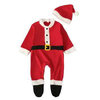 

Infant Baby Boys Girls Long Sleeve Christmas Santa Romper Jumpsuit+Hat Outfits Children Winter Warm Clothes