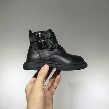 

Dolakids Children's leather Martin Boots 2020 autumn new boys and girls fashion metallic buckle ankle boots trend single boots