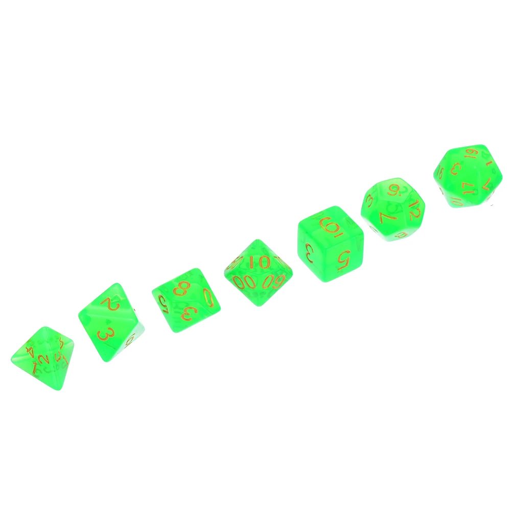 New 7pcs/set Translucent Multi-side Polyhedral Green Dices Set For RPG Dragons  Dungeons with Dice Bag Set