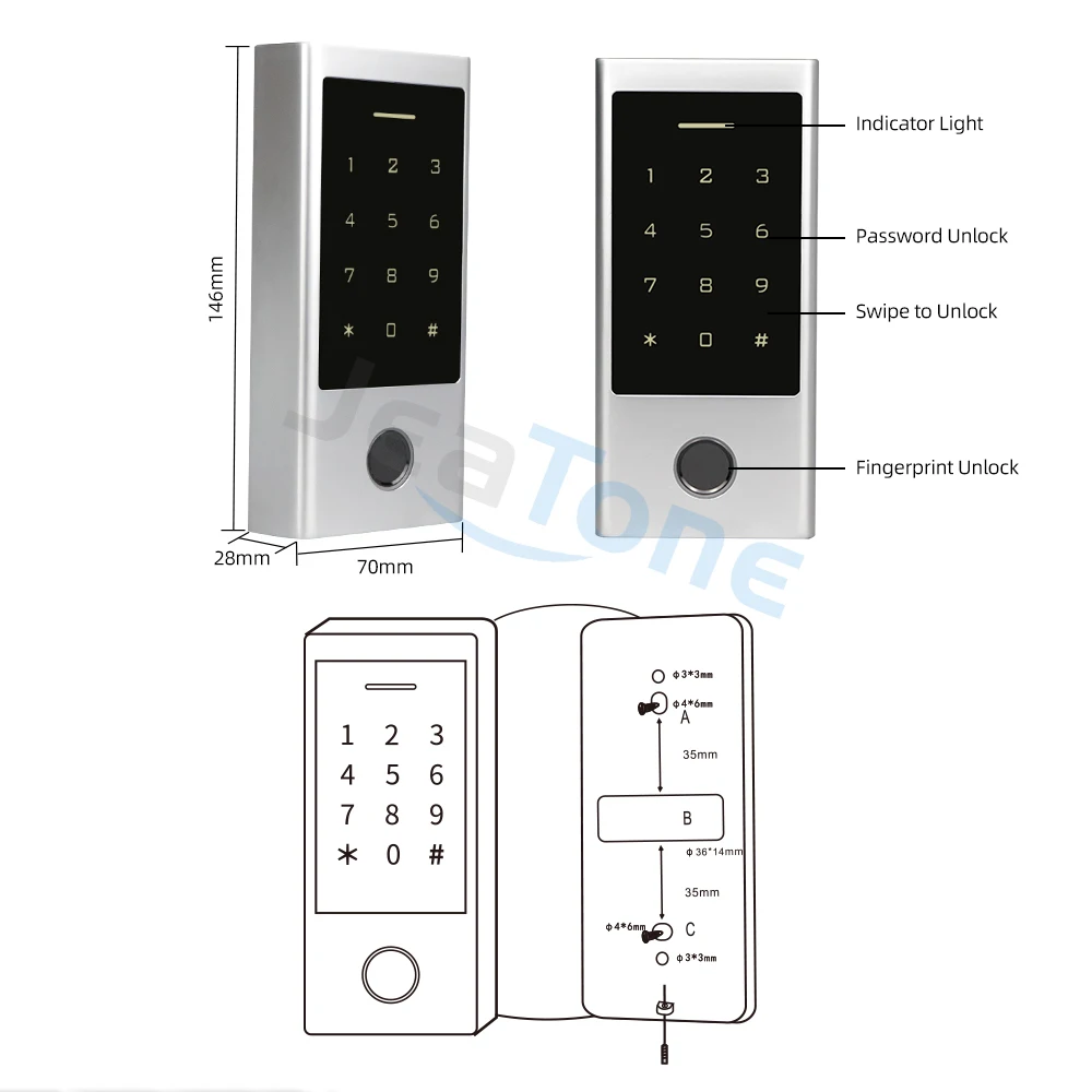 Unterstützung der Jeatone-Zugangs kontrolle Finger abdruck/Touch-Tastatur/RFID-Karten/Passworttür-Außenstation mit Schloss-und Ausgangs taste