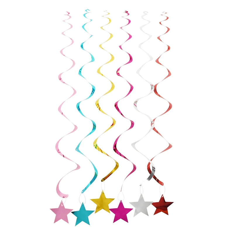 Birthday Banner Party Decorations 6pcs Happy Birthday Star Spiral Pendant Ceiling Hanging Garland PVC Swirl Banner for Birthday Party Home Living Room Decoration