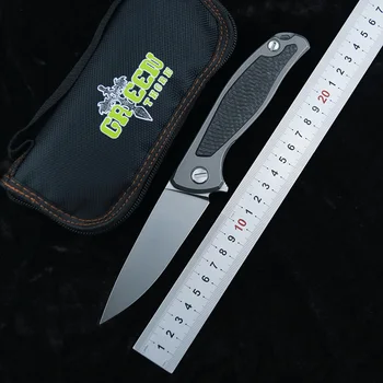 

Green thorn F95 Flipper folding knife D2 blade Titanium CF handle outdoor camping climbing hunting pocket fruit Knives EDC tools
