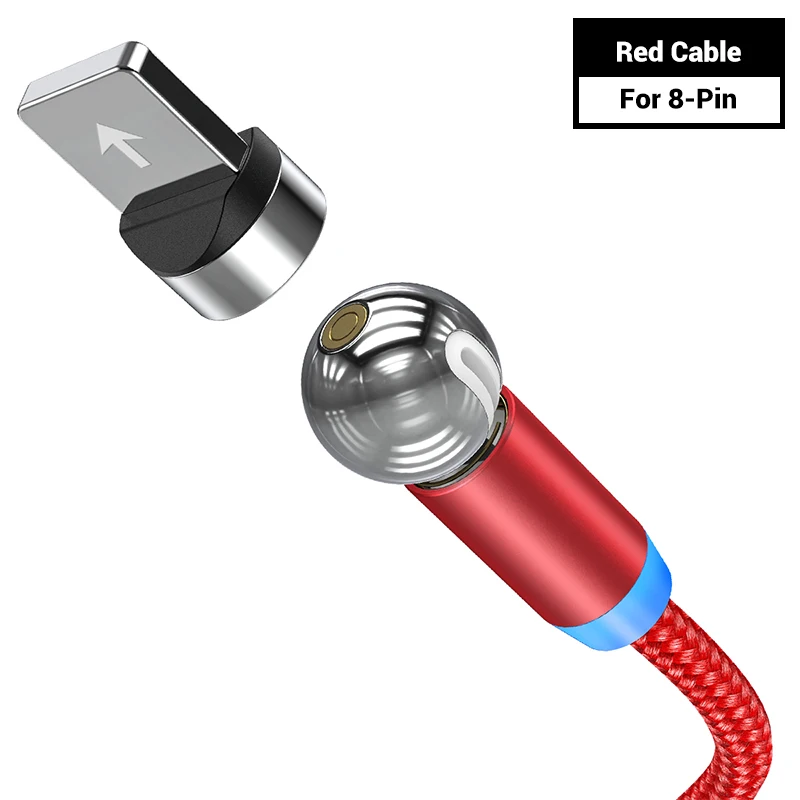 TOPK AM28 вращающийся на 360 градусов Магнитный кабель Micro usb type C СВЕТОДИОДНЫЙ Магнитный зарядный кабель для iPhone 11 Xs Max X 8 7 6 - Цвет: Red 8-Pin Cable