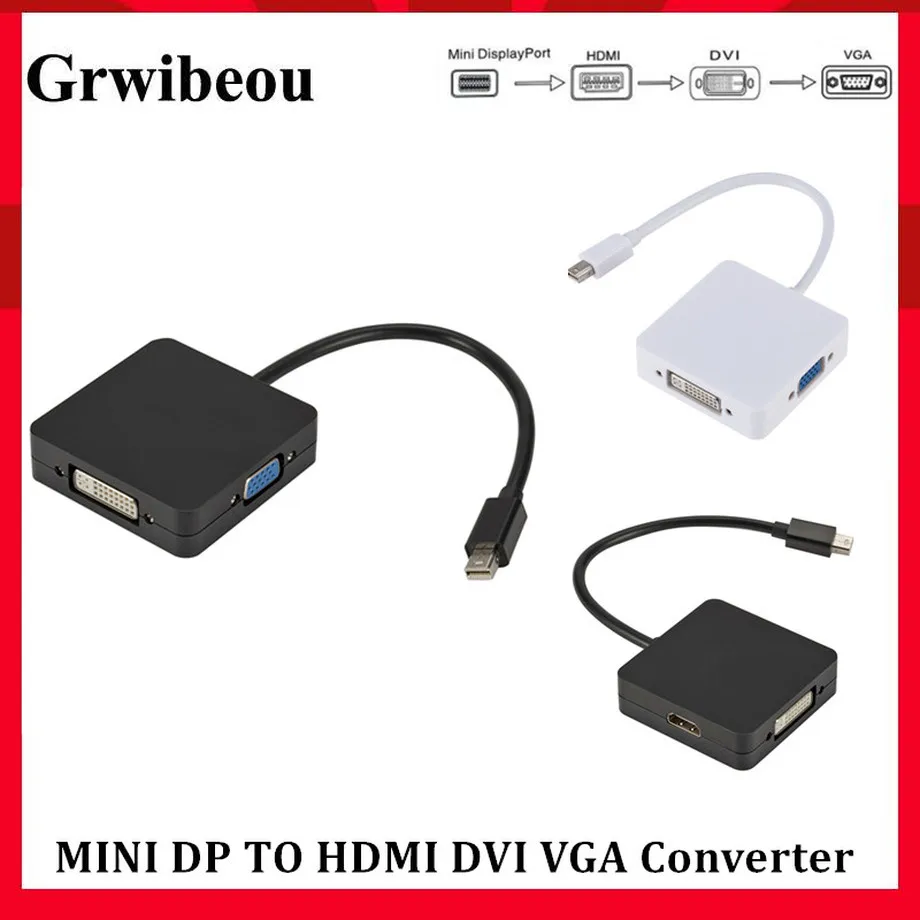 Grwibeou 3 в 1 Мини DP к HDMI VGA DVI конвертер мини дисплей порт адаптер кабель для MacBook Lenovo