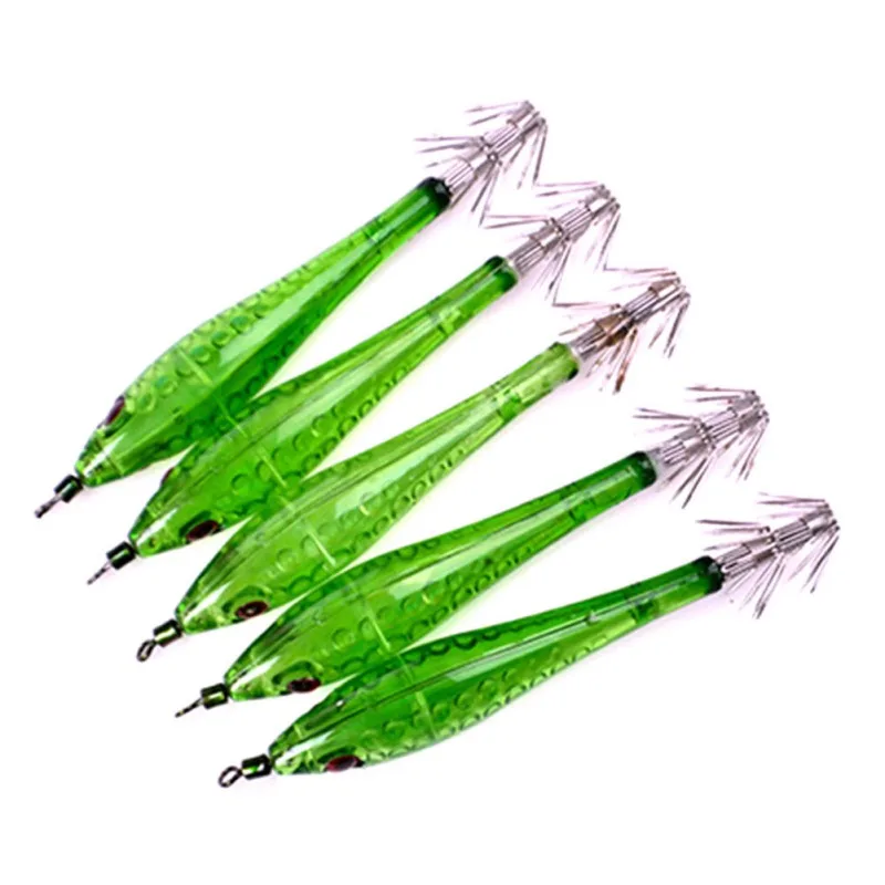 5pcs/set Luminous Shrimp Squid Jigs Jigging Squid Hook Trout Lure Squid Bait Artificial Wood Shrimp Hard Fishing Lure - Цвет: Цвет: желтый